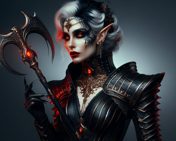 Dark Fantasy Character with Silver Hair and Battle Axe