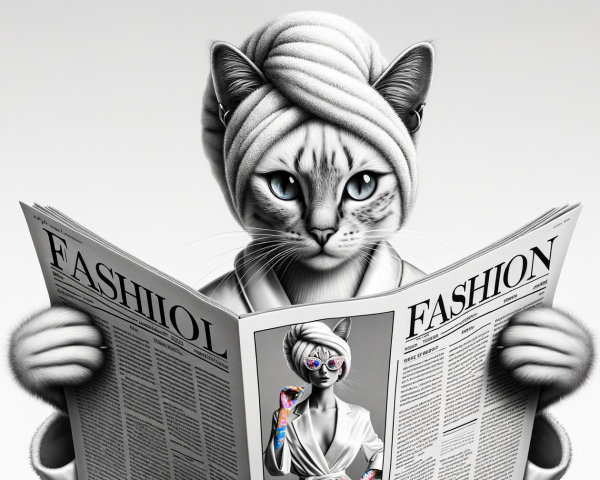 Stylish Cat Reading Fashion Magazine with Flair