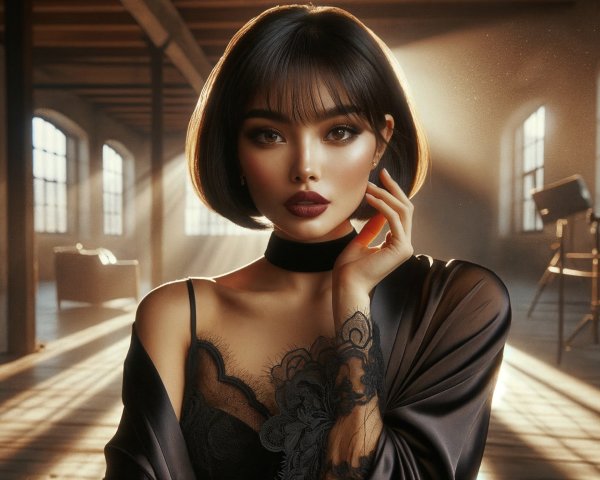 Portrait of a Confident Woman in Chic Bob Hairstyle