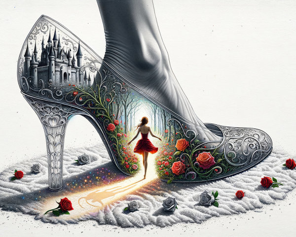 High-Heeled Shoe with Fantasy Forest Scene Inside