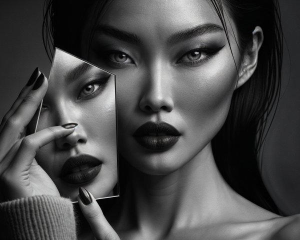 Monochrome Portrait of a Woman with Mirror Shard