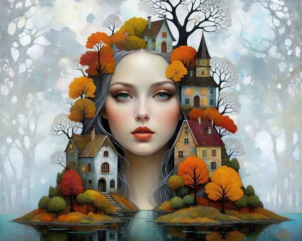 Digital Painting of Woman Emerging from Reflective Water