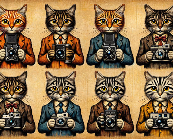 Whimsical Illustration of Cats in Colorful Suits