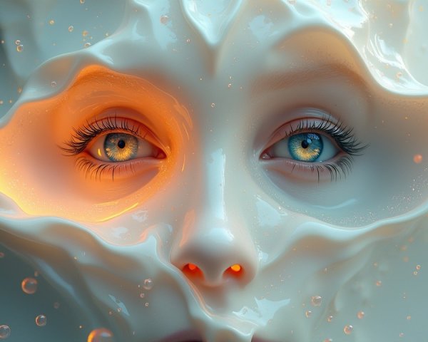 Surreal Sculptural Face in Fluid-like Material