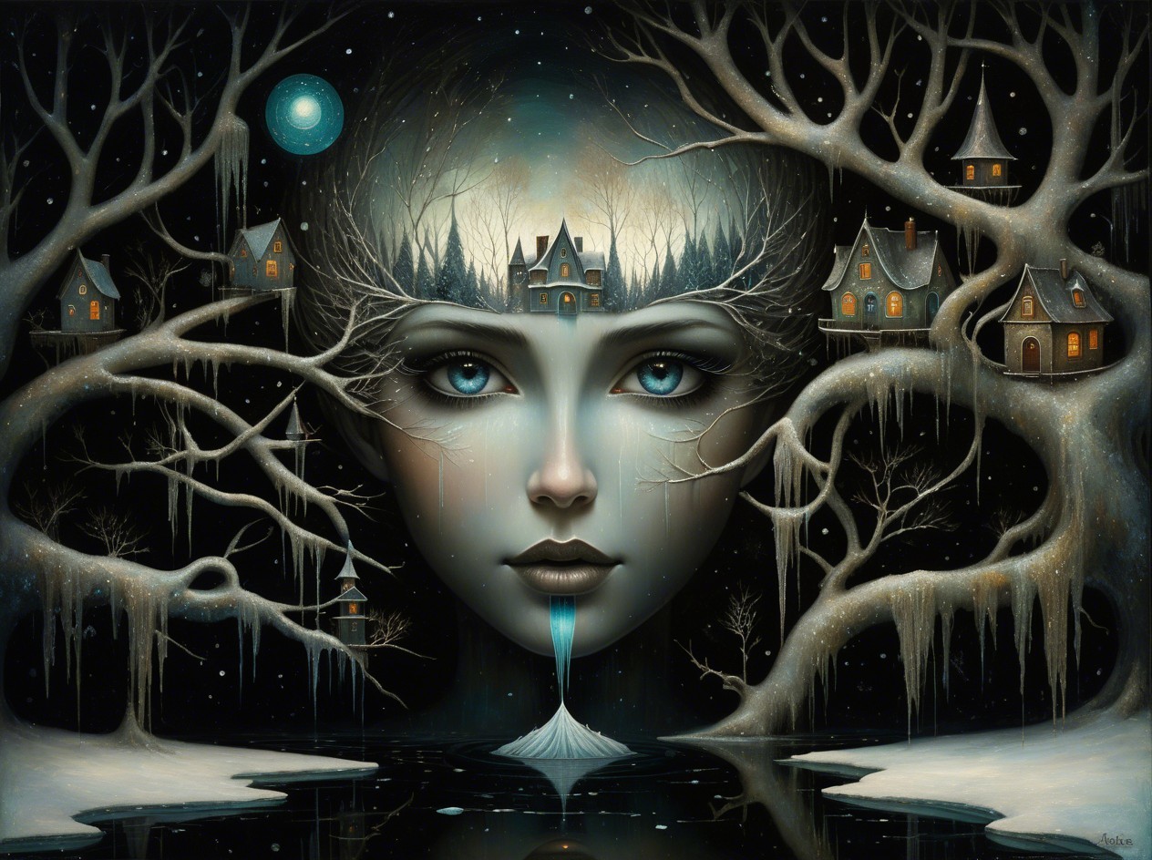 Fantasy Art of a Mystical Woman's Face in Ice