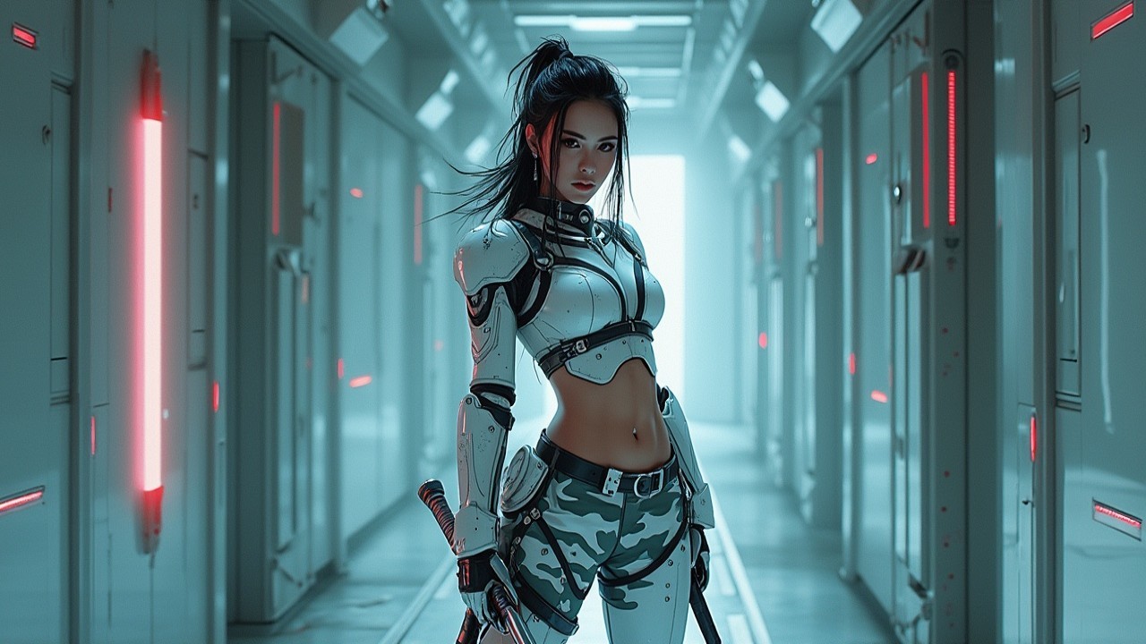 Futuristic Female Warrior in High-Tech Armor Design
