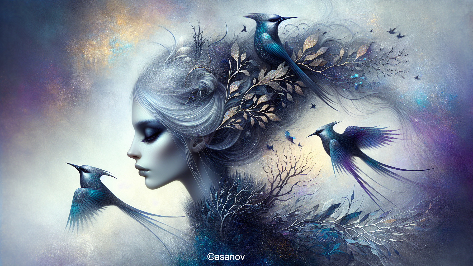 Surreal Portrait of a Woman with Ethereal Features