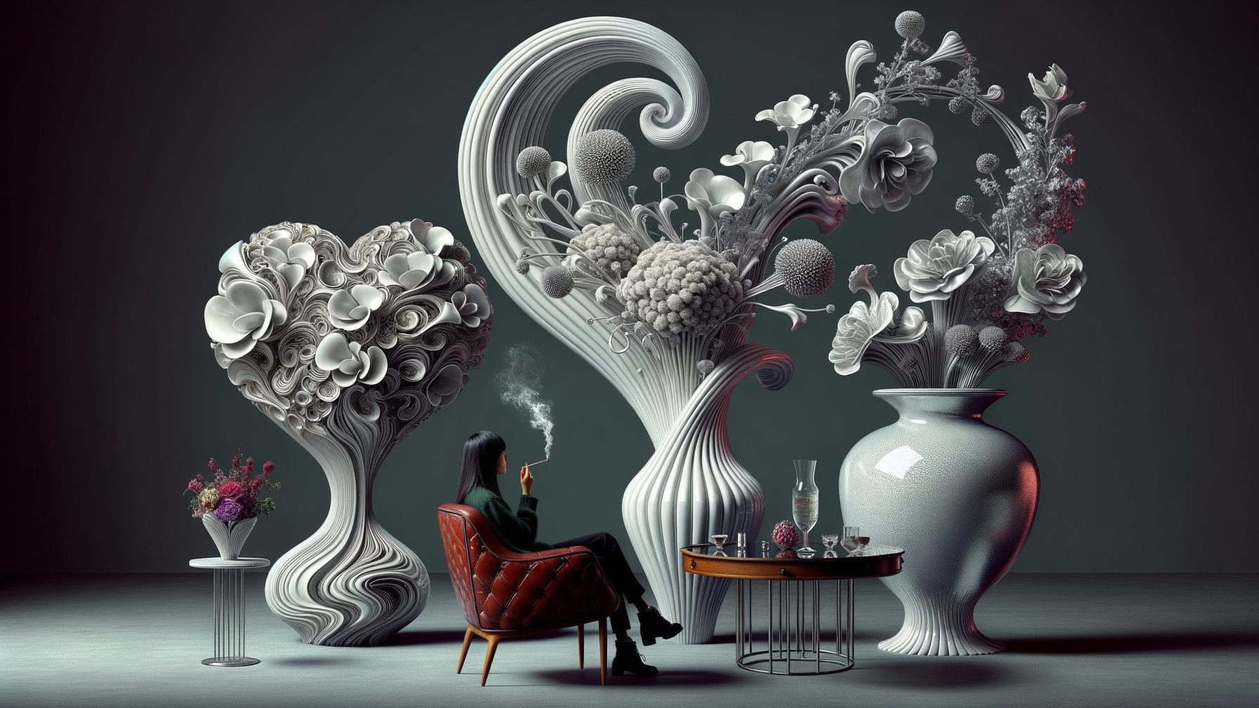 Modern Room with Abstract Sculptures and Elegant Decor