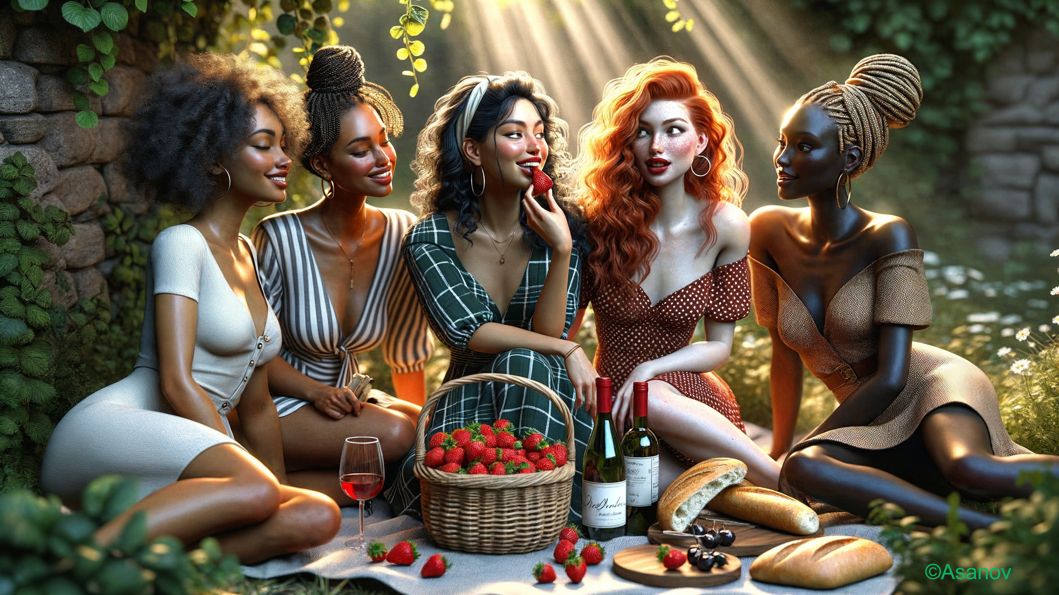 Diverse Women Enjoying a Sunny Picnic in Nature