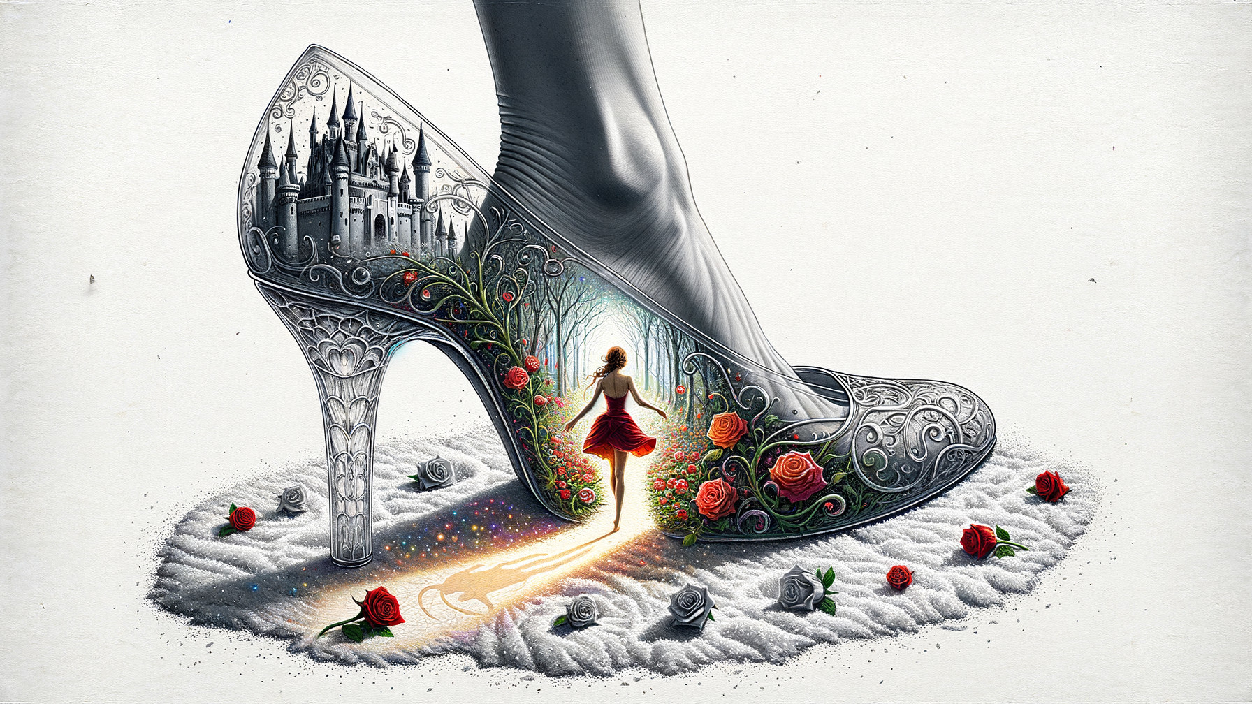 High-Heeled Shoe with Fantasy Forest Scene Inside