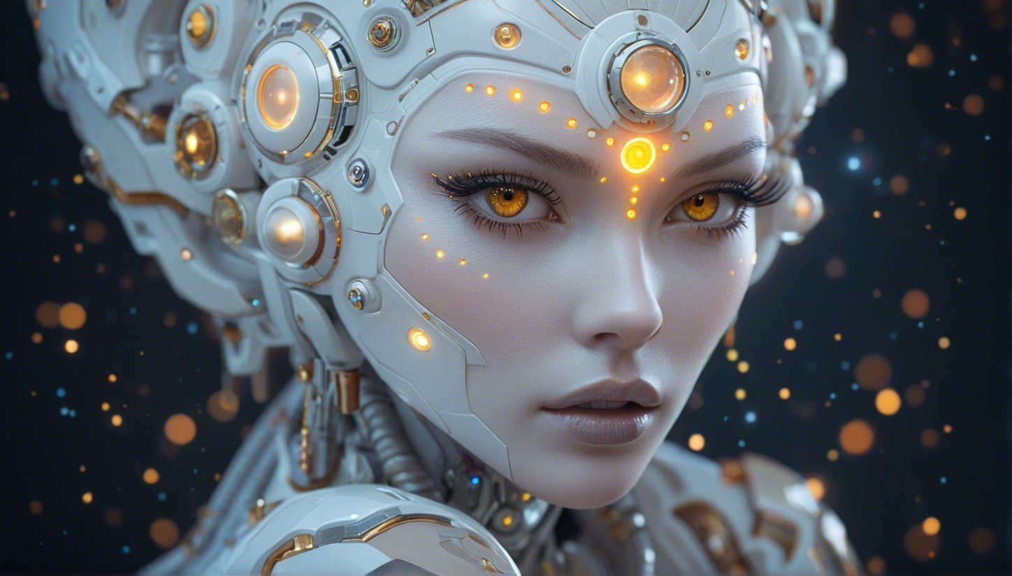 Futuristic humanoid robot with glowing accents and features