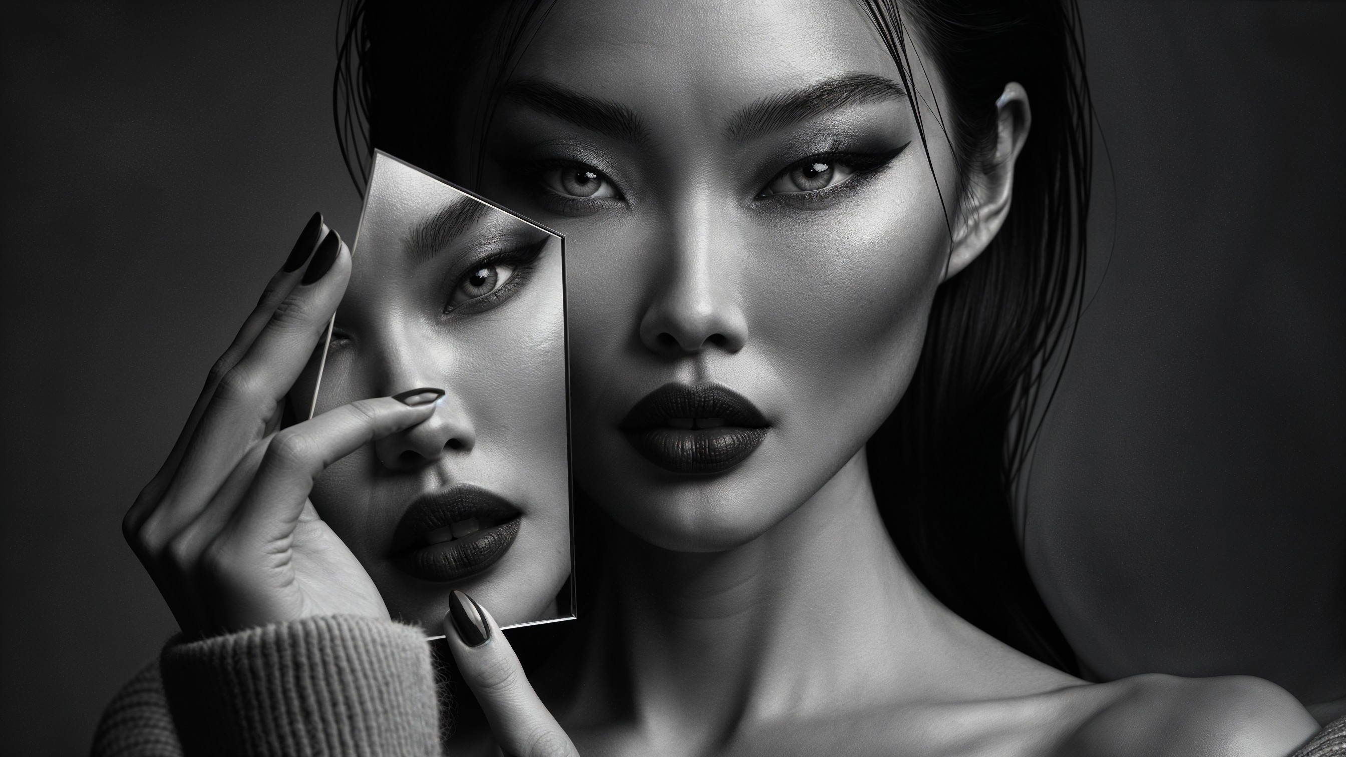 Monochrome Portrait of a Woman with Mirror Shard