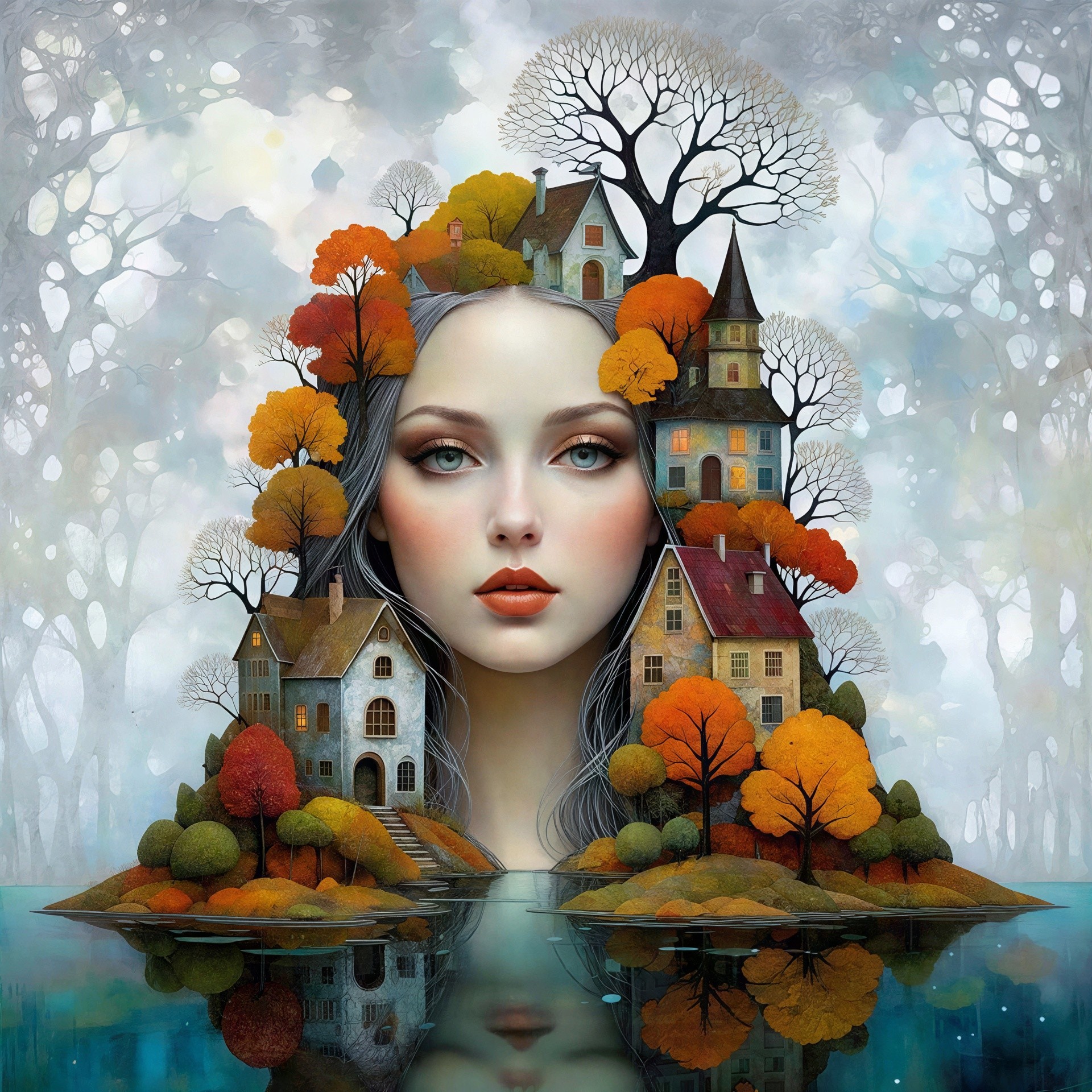 Digital Painting of Woman Emerging from Reflective Water