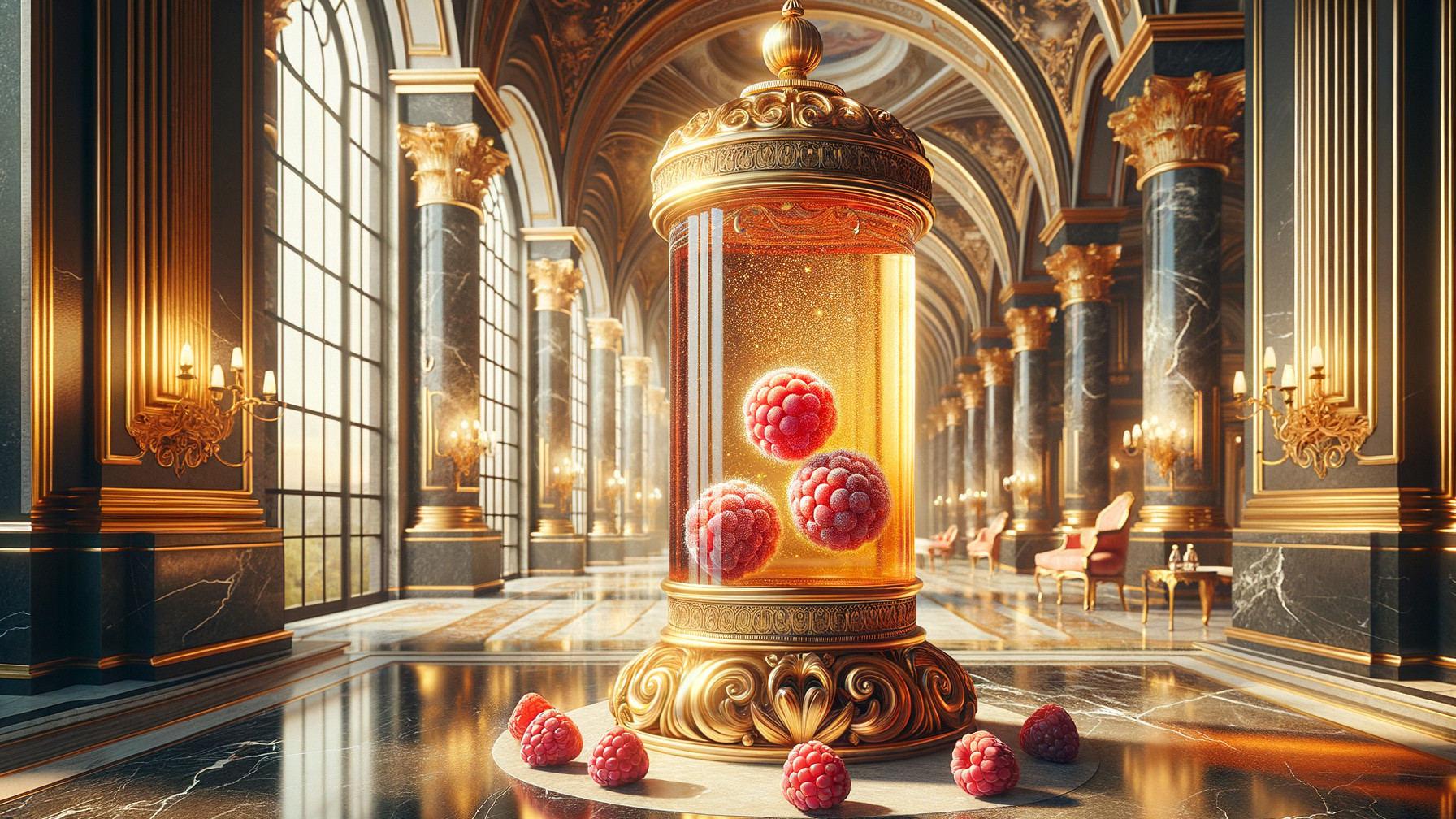 Luxurious Castle Interior with Ornate Glass Display