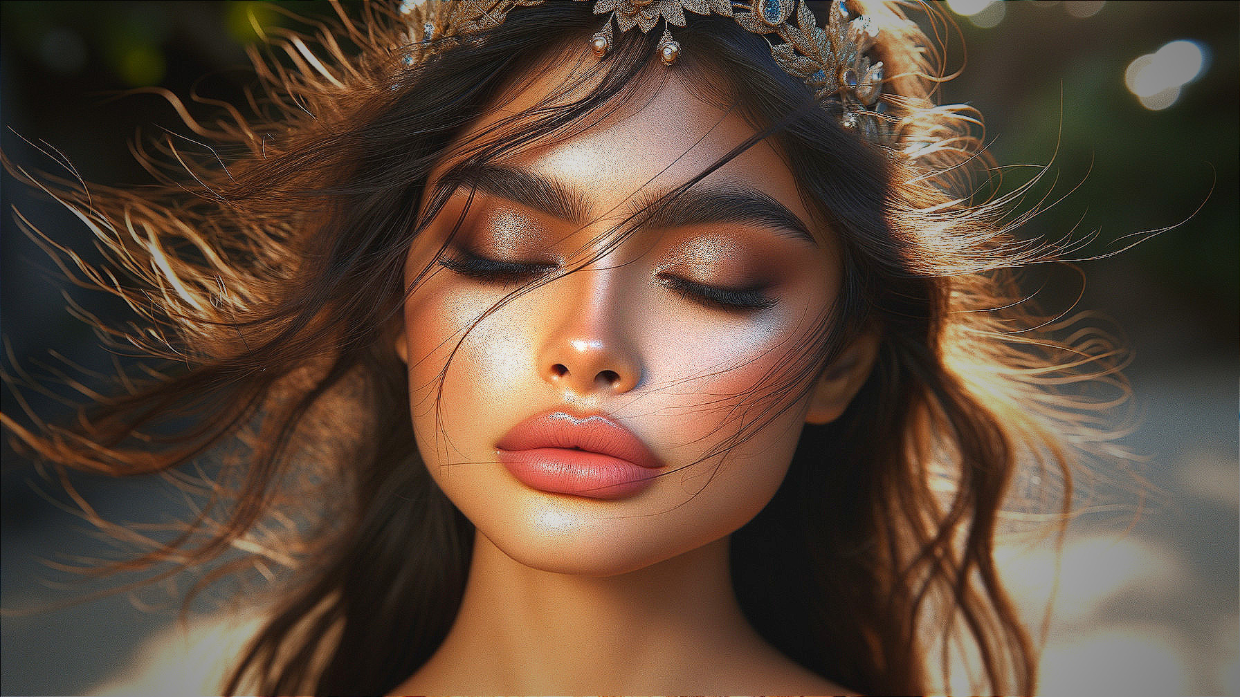 Close-Up Portrait of a Woman in Soft Sunlight