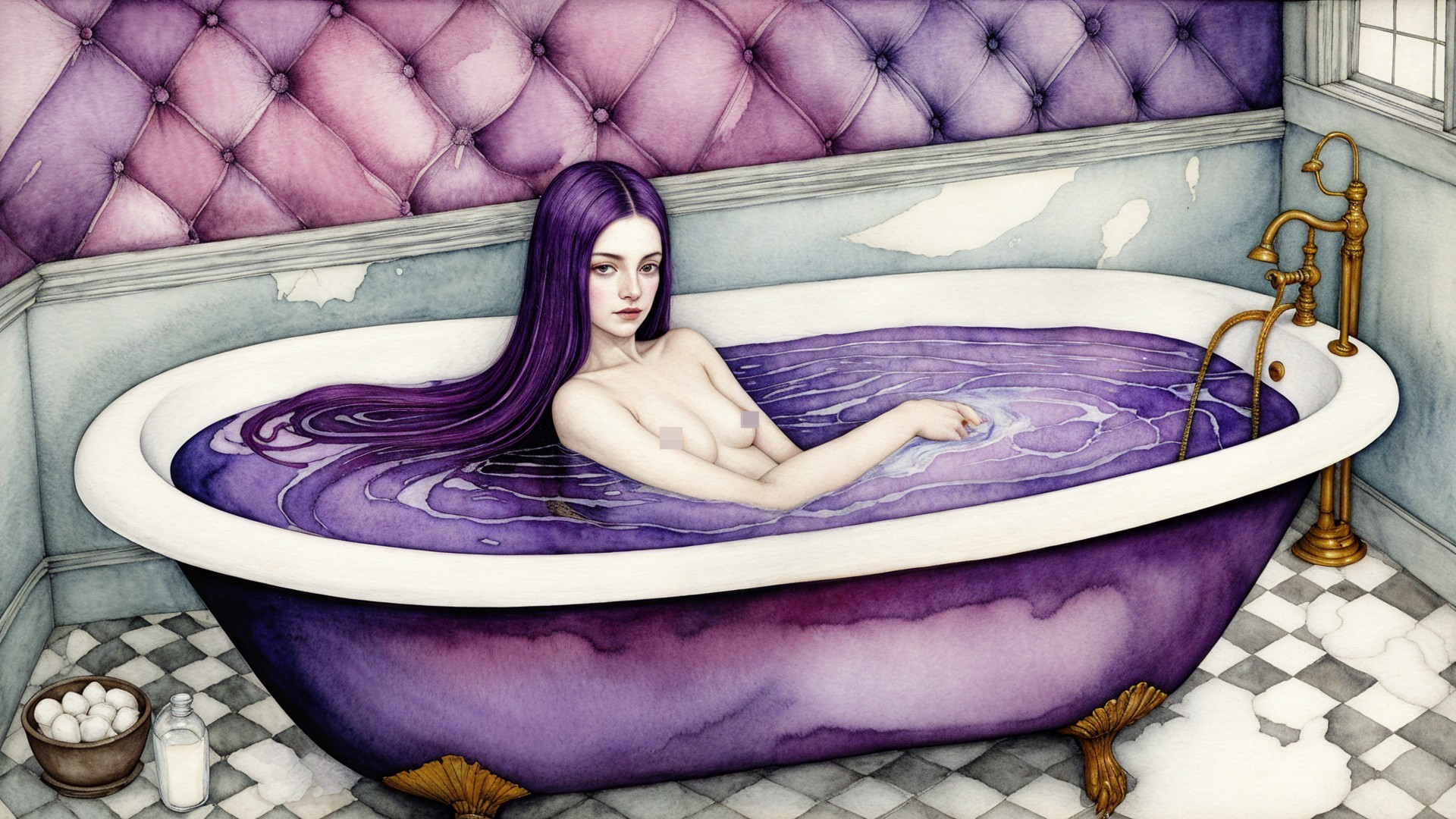 Whimsical Pastel Bathroom with Lavender Bathtub