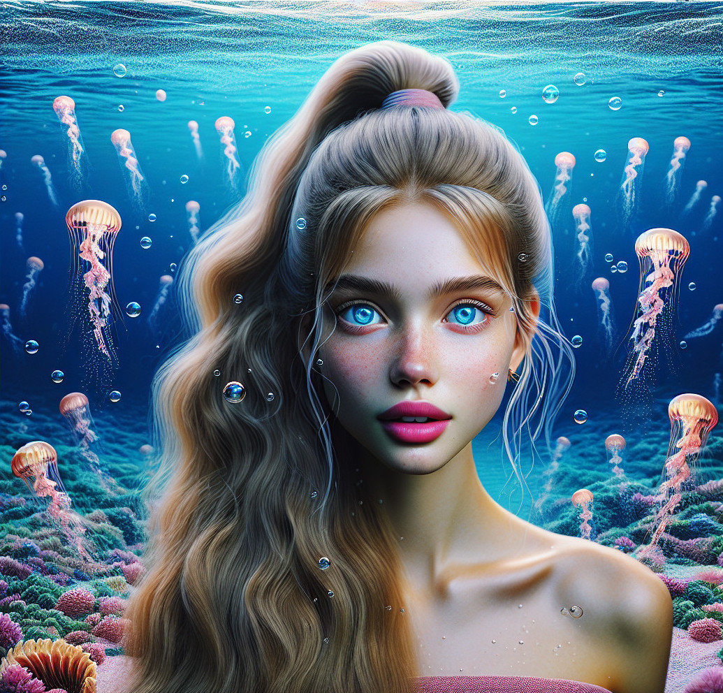 Surreal Underwater Scene with Coral Reef and Jellyfish