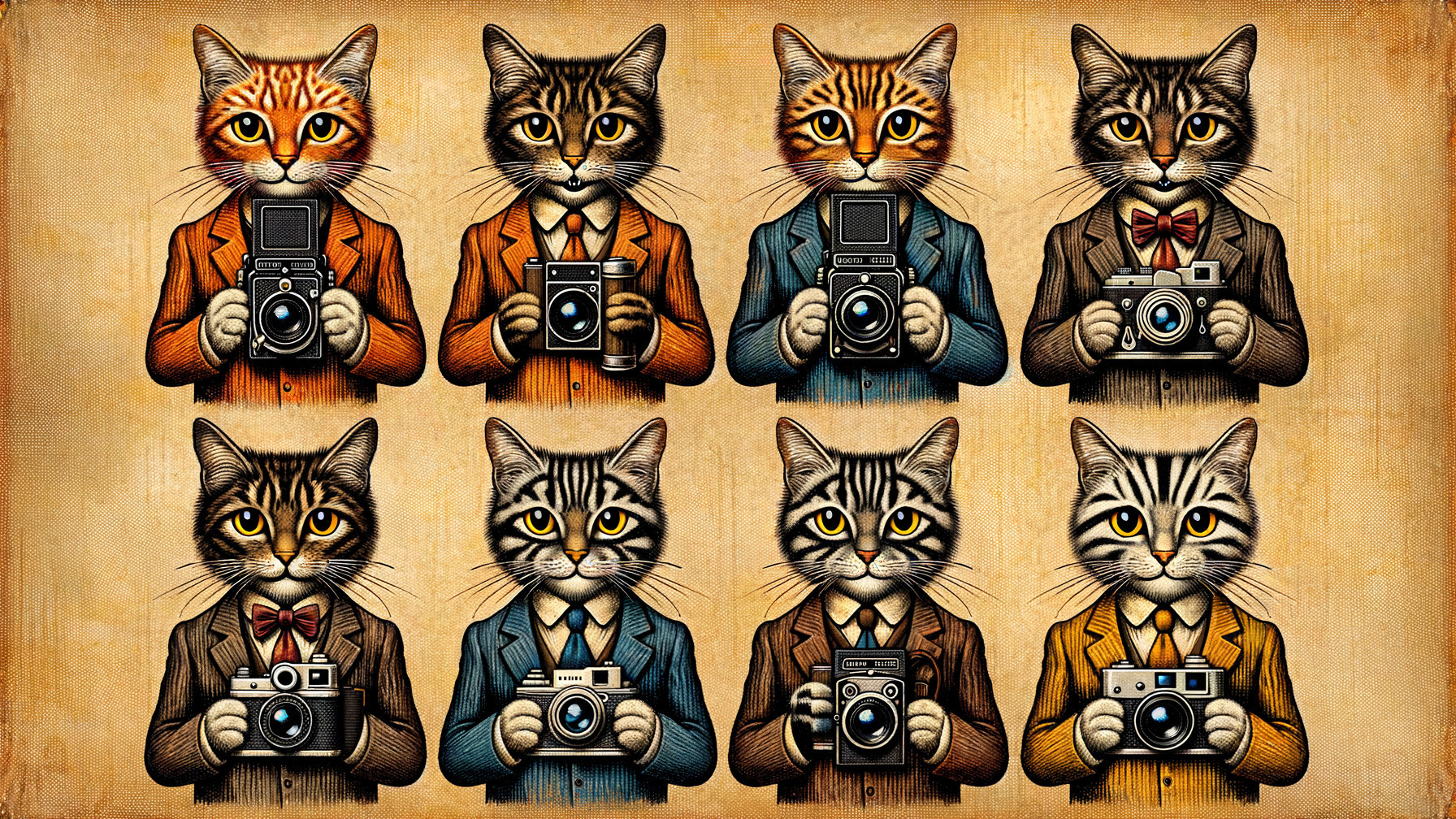 Whimsical Illustration of Cats in Colorful Suits