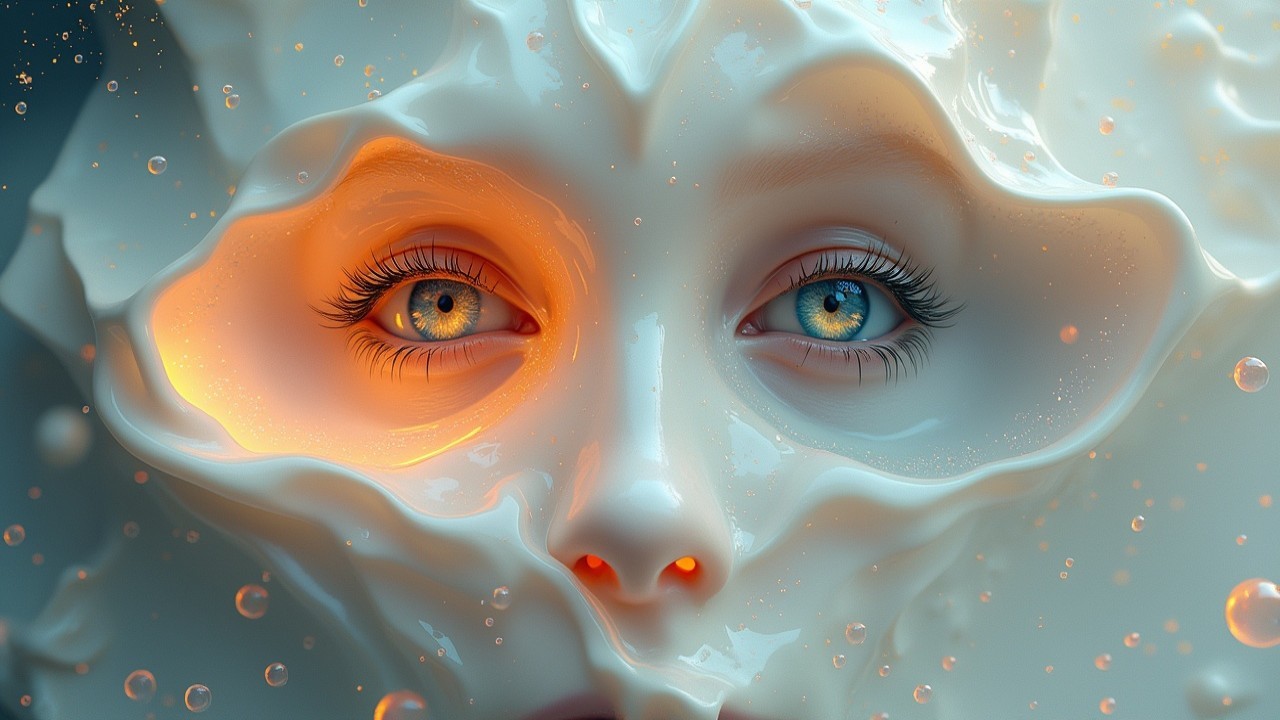 Surreal Sculptural Face in Fluid-like Material