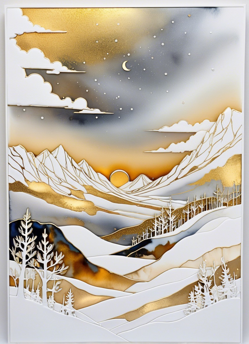 Detailed Landscape Artwork with Mountains and Trees