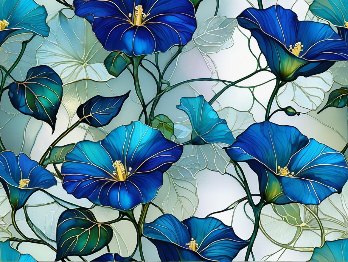 Vibrant Blue Flower Pattern with Delicate Leaves