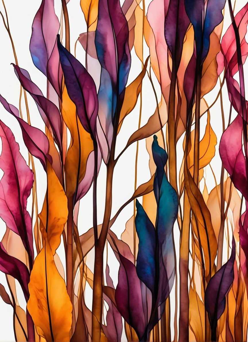 Translucent Leaves in Purple, Orange, and Blue Hues
