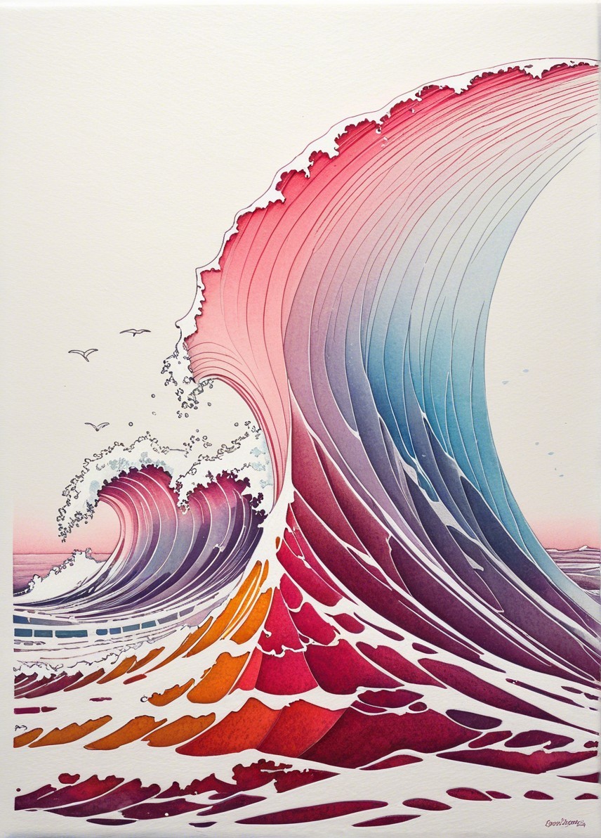 Vibrant Illustration of Dynamic Ocean Waves