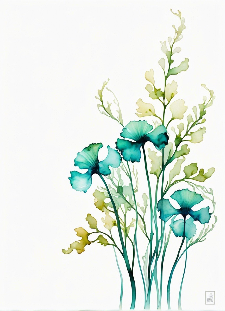 Translucent Flowers in Turquoise and Green Shades