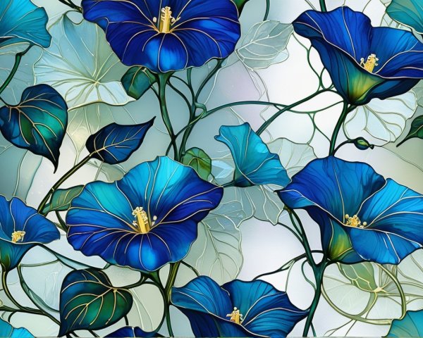 Vibrant Blue Flower Pattern with Delicate Leaves