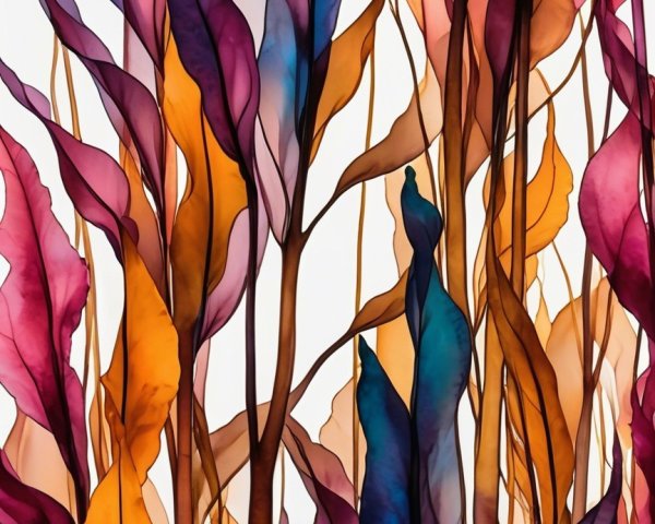 Translucent Leaves in Purple, Orange, and Blue Hues