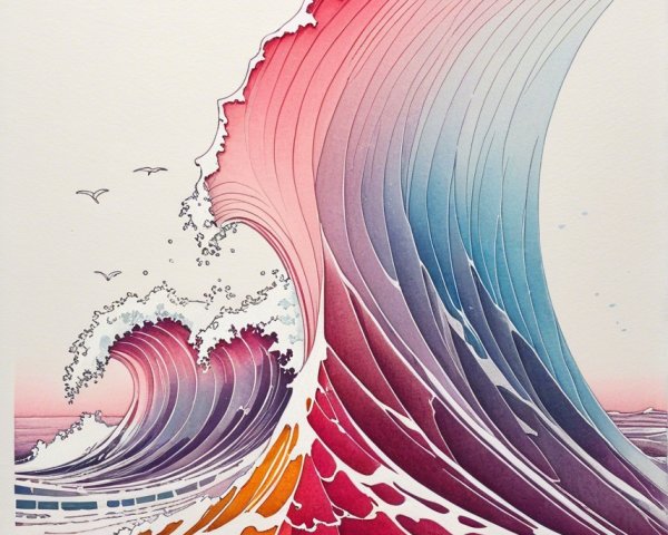 Vibrant Illustration of Dynamic Ocean Waves