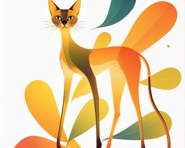Stylized Cat Design in Warm Orange and Green Tones
