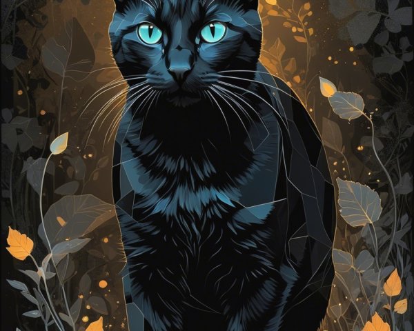 Black Cat in Dark Backdrop with Orange Accents