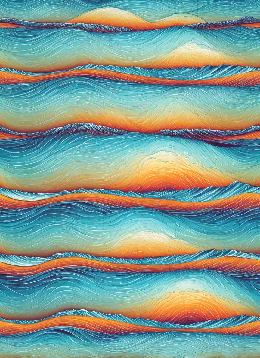 Abstract Landscape of Turquoise and Orange Waves
