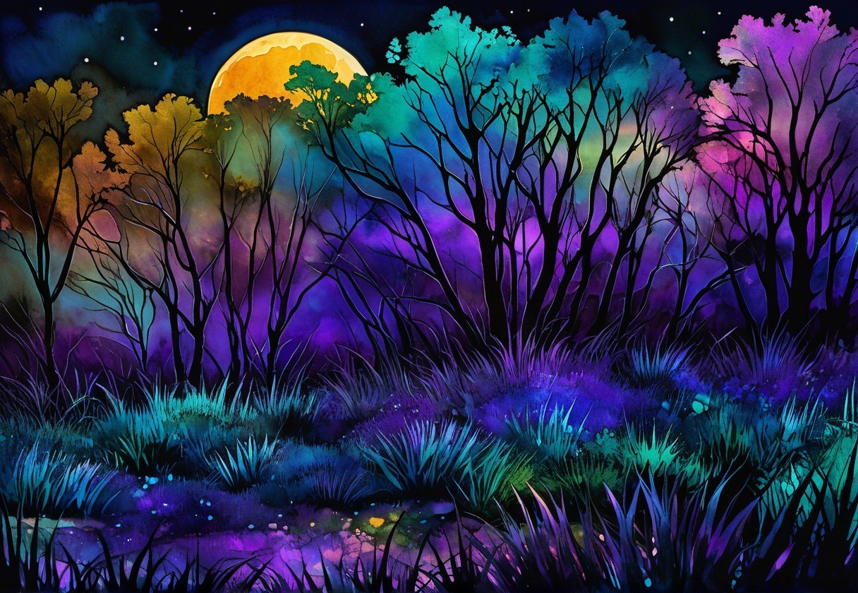 Ethereal Forest Landscape with Purple and Blue Hues