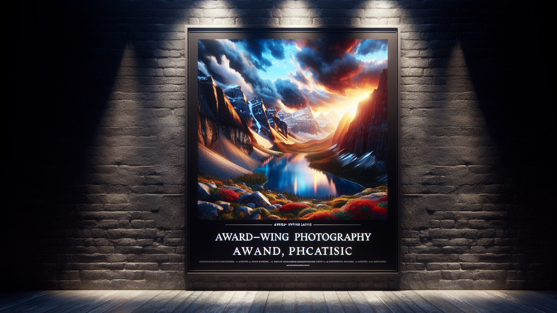 Landscape Photograph in Black Frame on Brick Wall