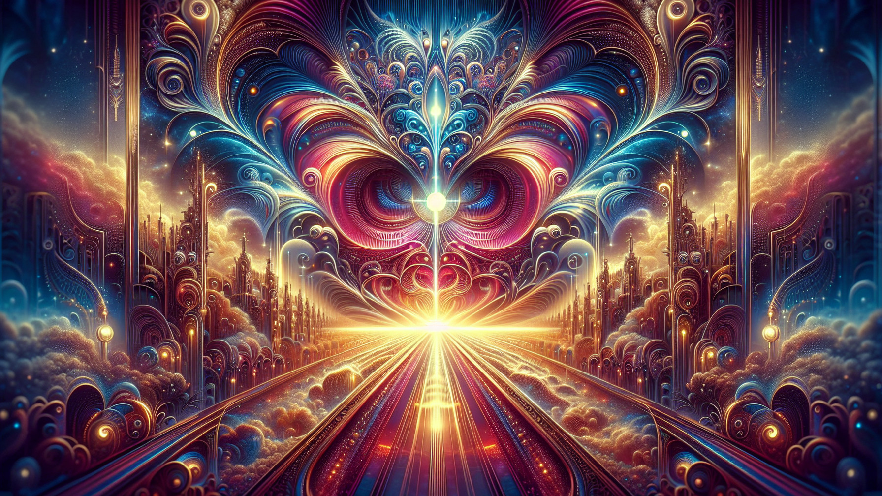 Psychedelic Landscape with Swirling Colors and Light