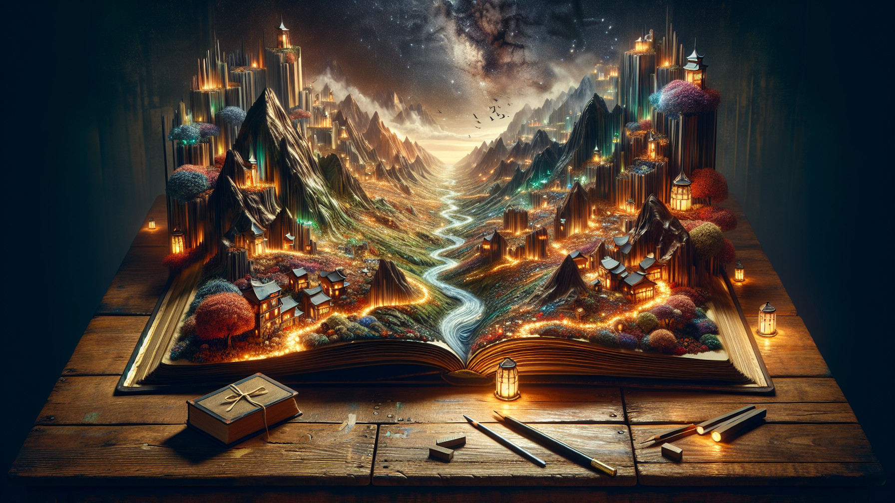 Illuminated Landscape Emerging from an Open Book