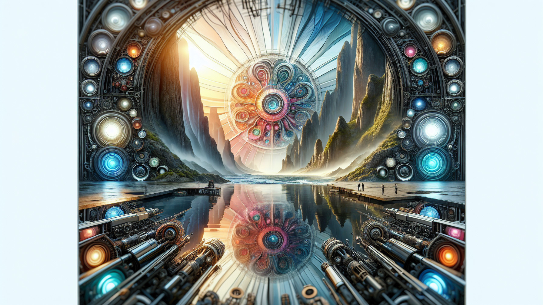 Surreal Landscape with Mandala and Serene Lake