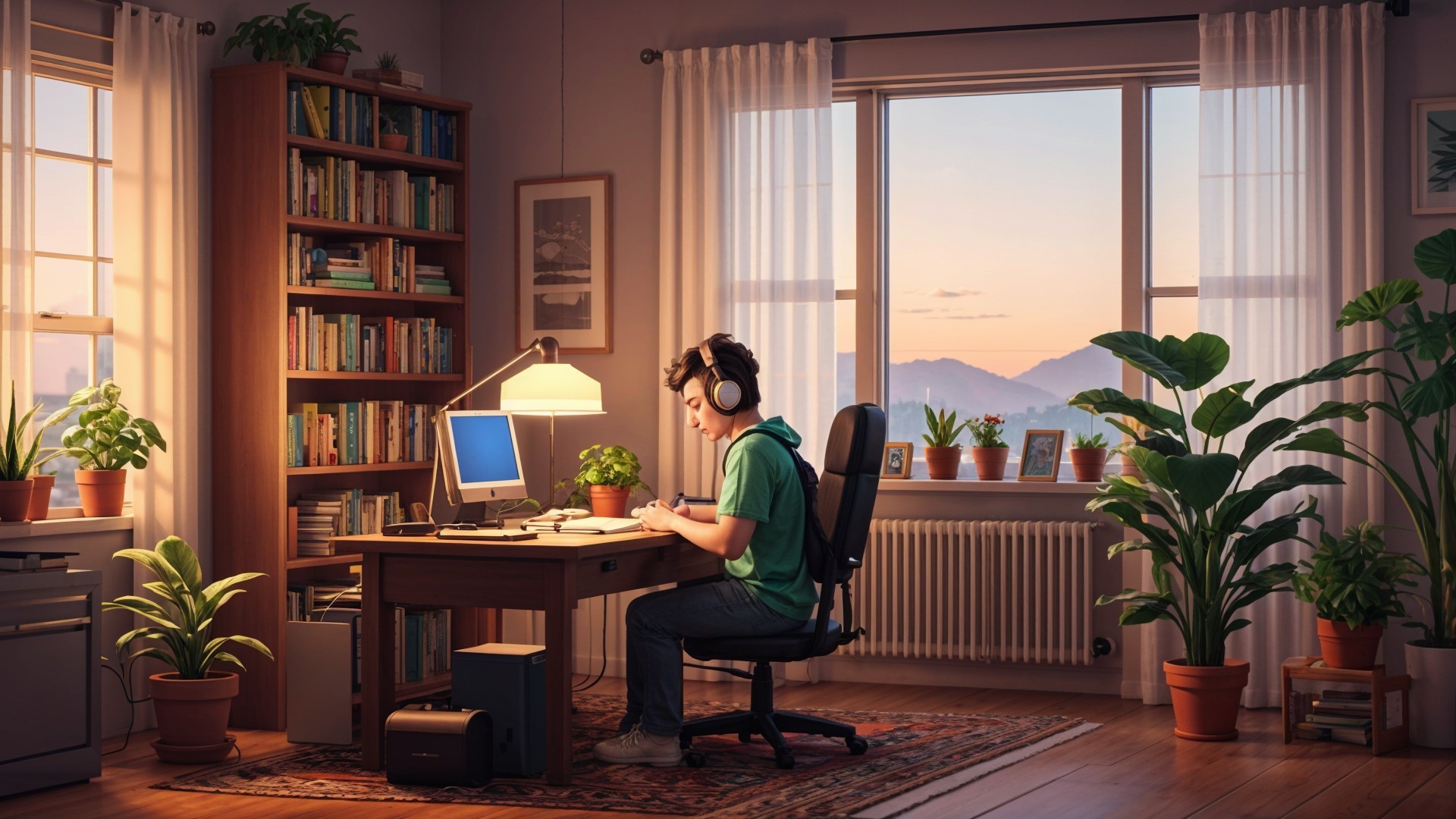 Cozy Workspace with Natural Light and Mountain View