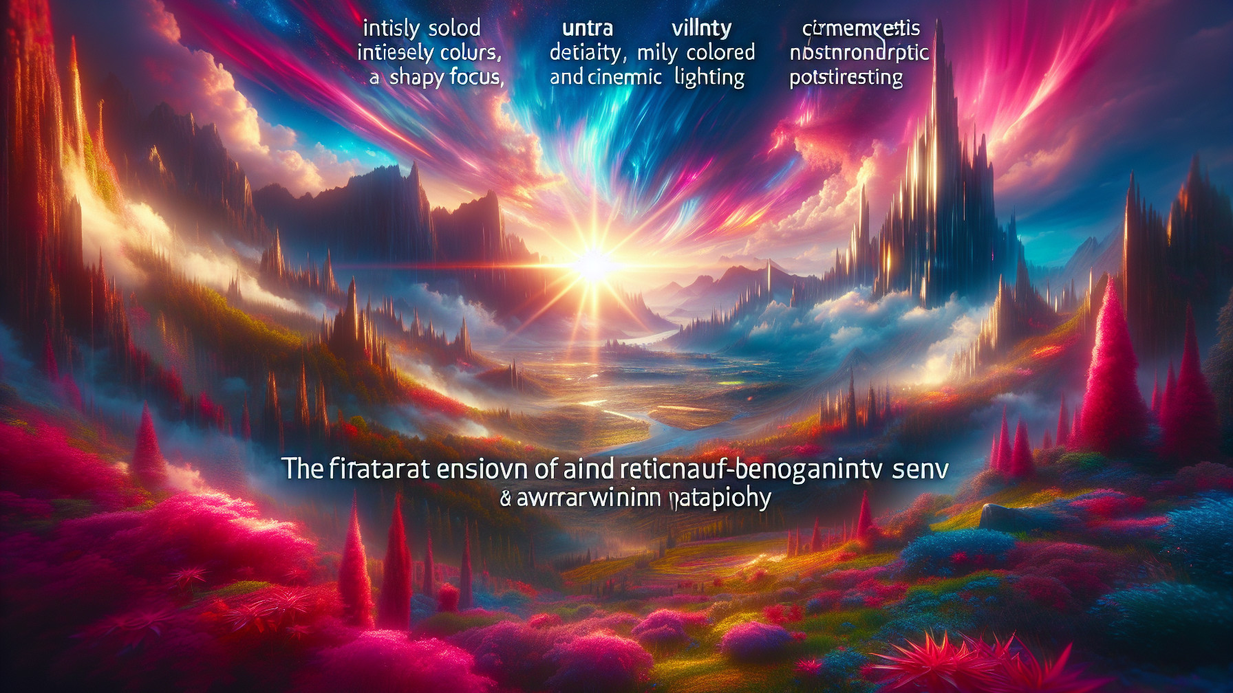 Surreal Landscape with Colorful Mountains and Flora