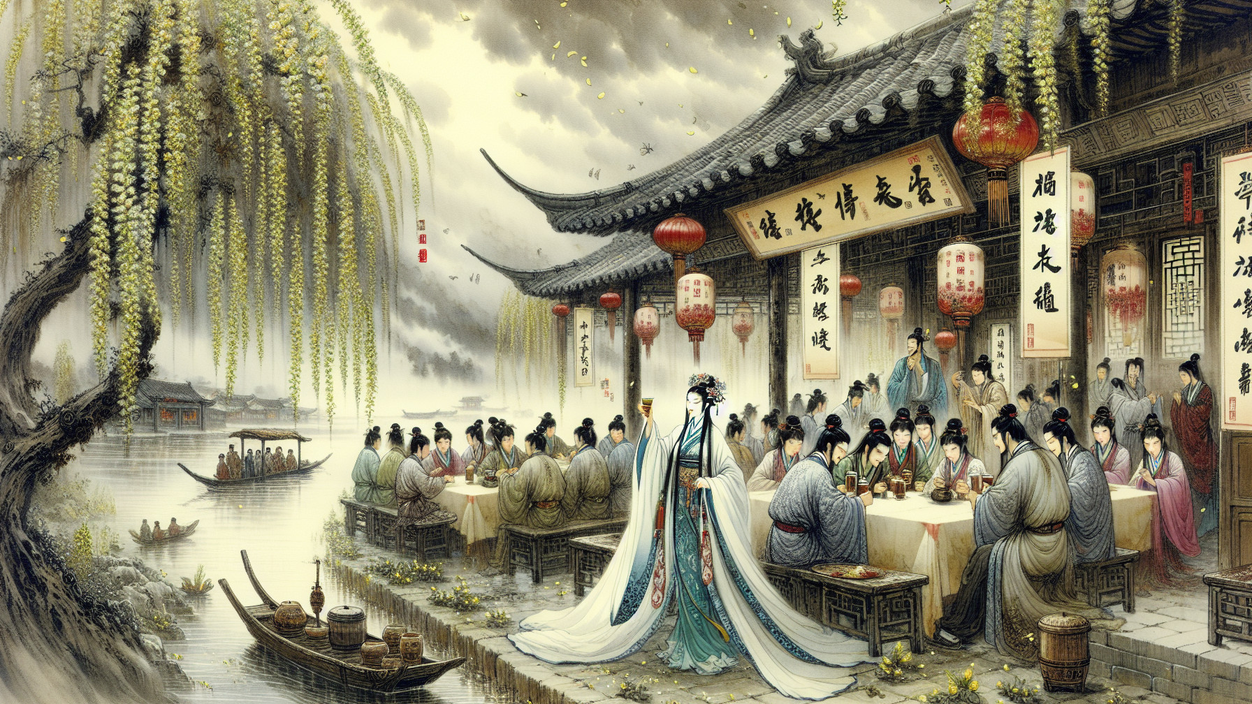 Serene Riverside Gathering in Ancient China