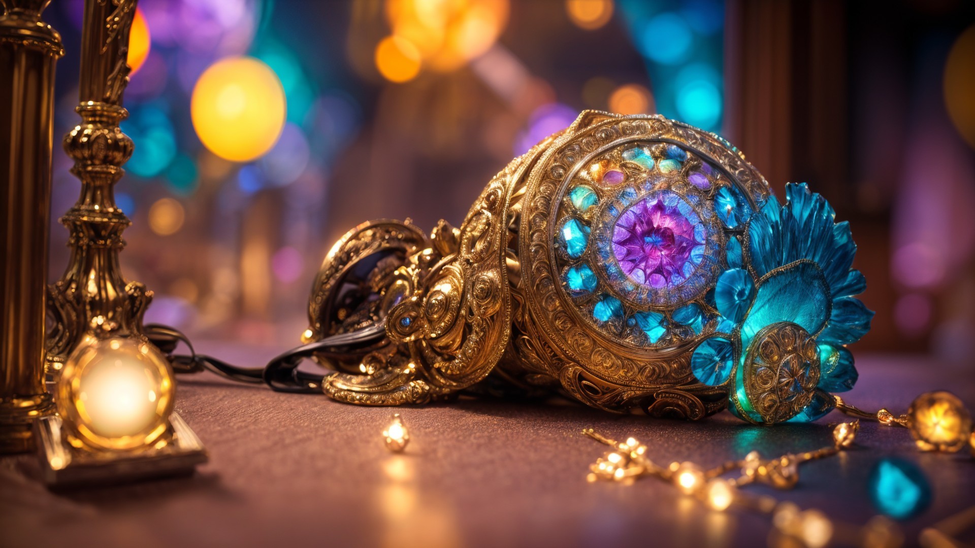 Vintage ornate earphone with gold filigree and gems