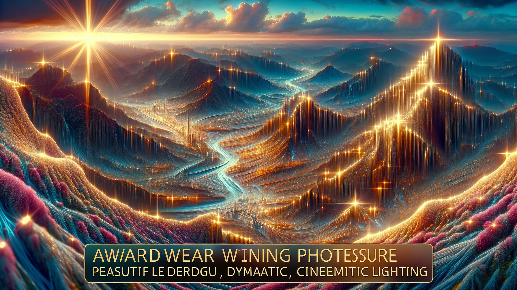 Cinematic Fantasy Landscape with Mountains and Rivers