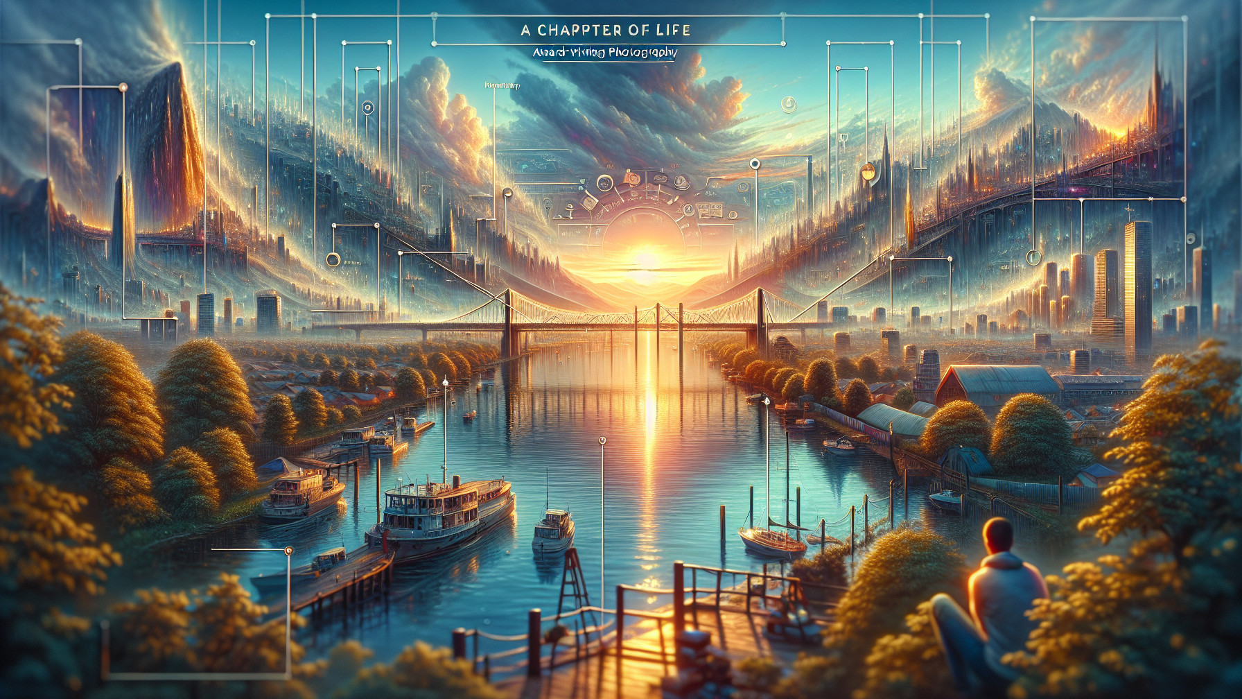 Futuristic Metropolis at Sunrise Over Flowing River