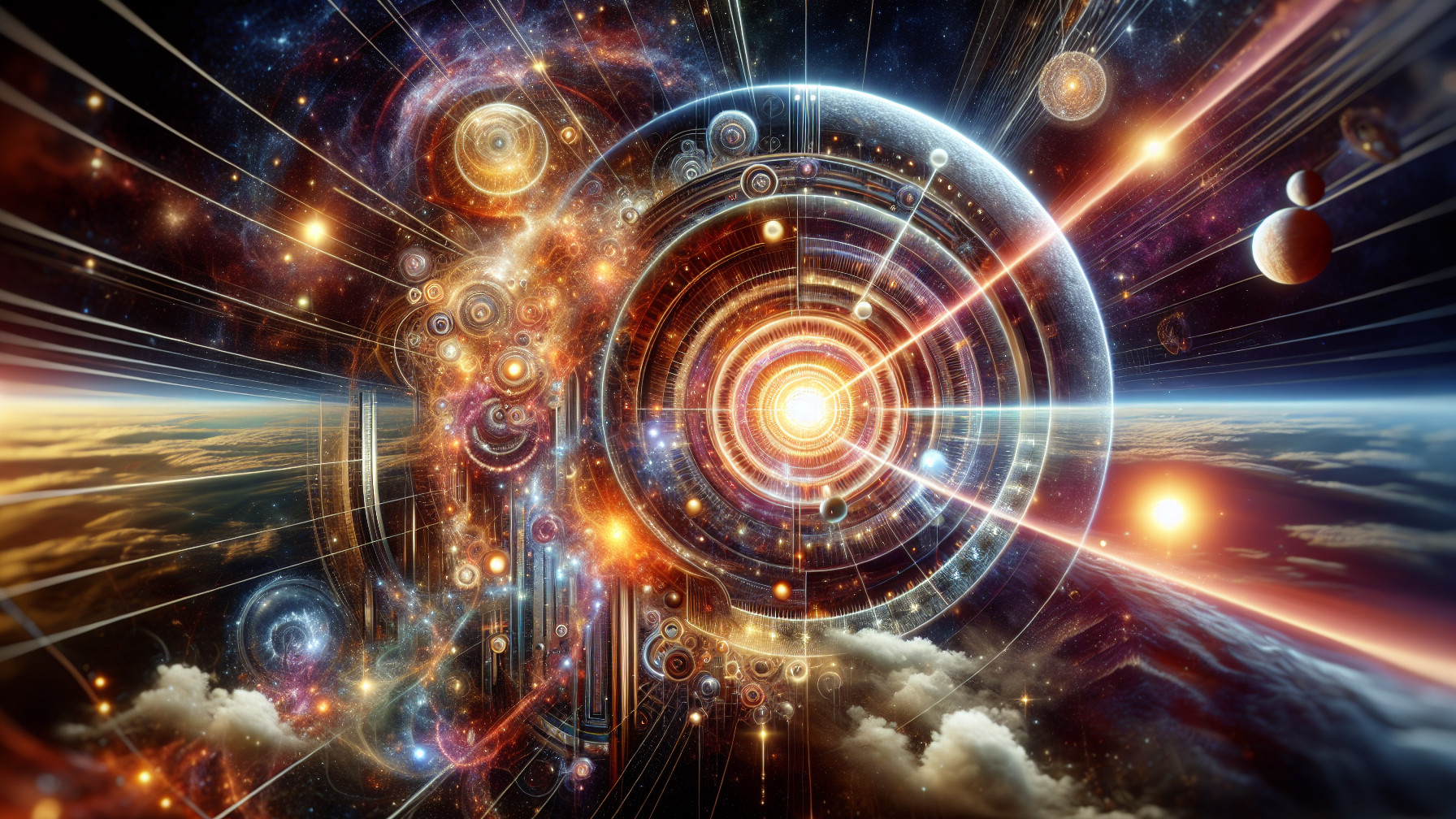 Cosmic Scene with Sun, Galaxies, and Celestial Bodies