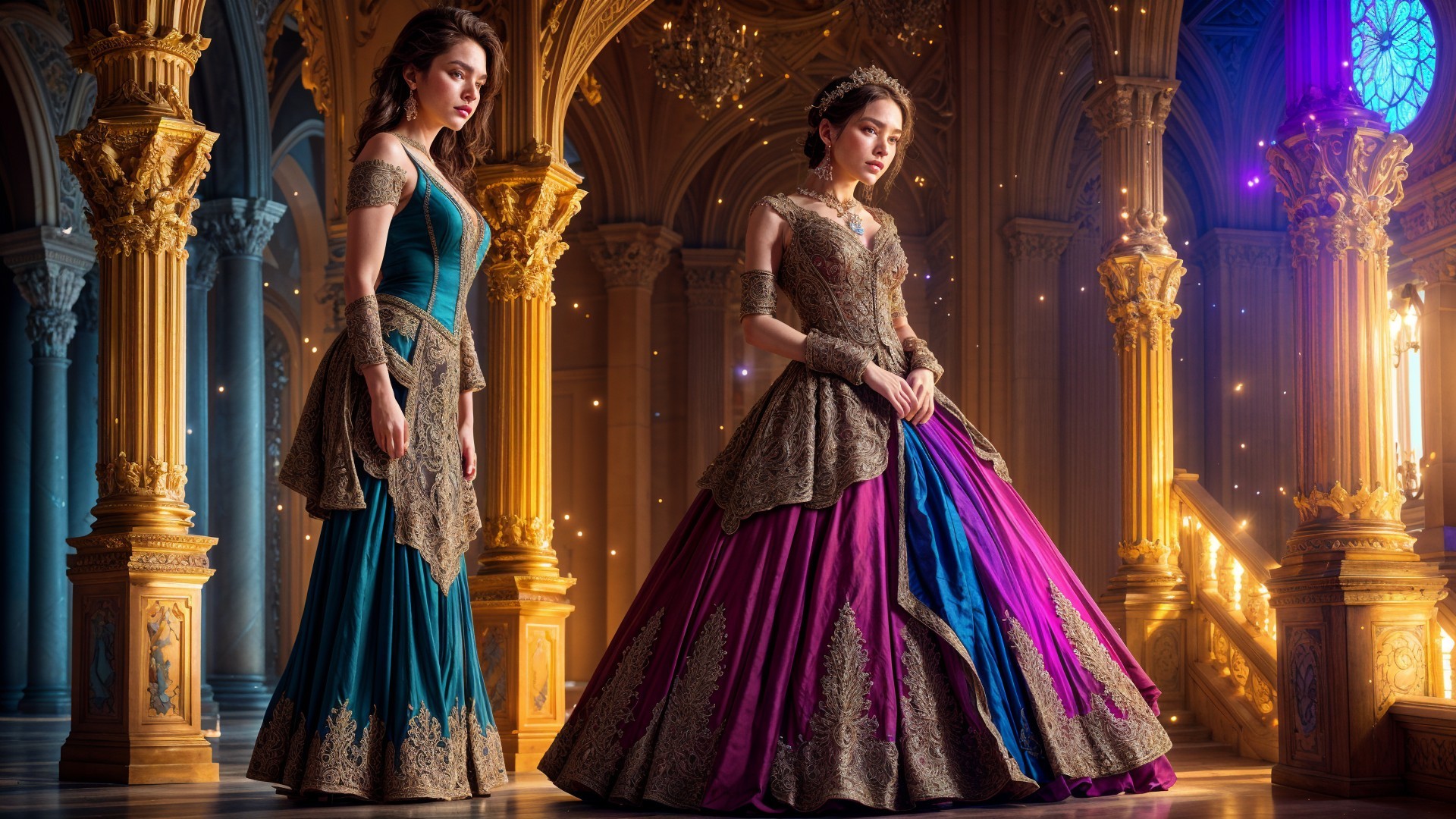 Elegant Women in Opulent Setting with Ornate Details