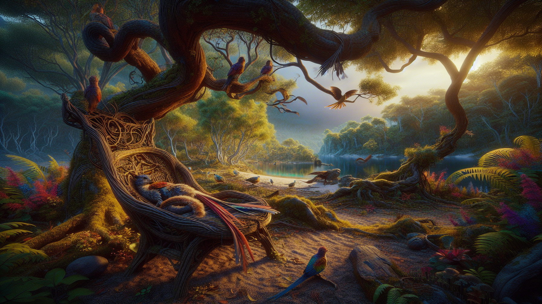 Mystical Forest Scene with Enormous Tree and Creature