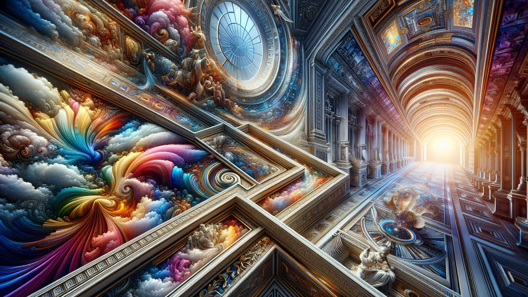 Surreal Corridor with Colorful Patterns and Light