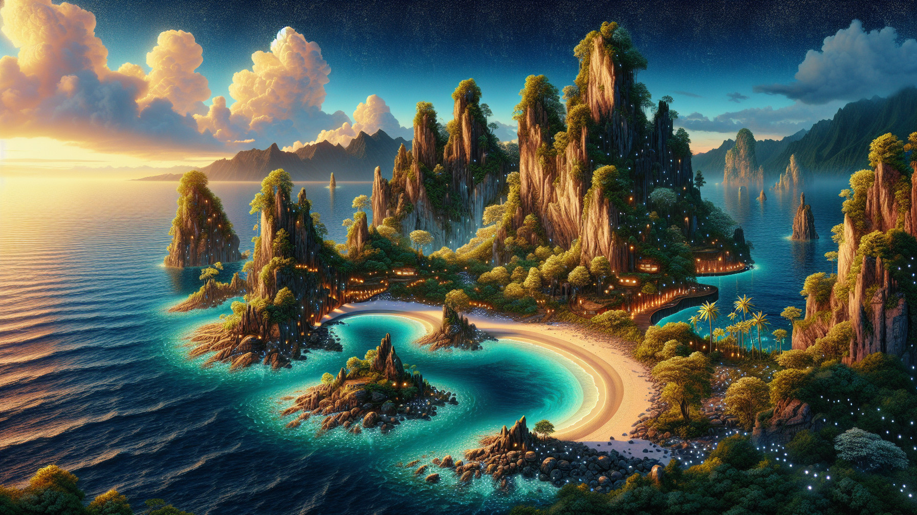 Serene Tropical Island Landscape at Sunset